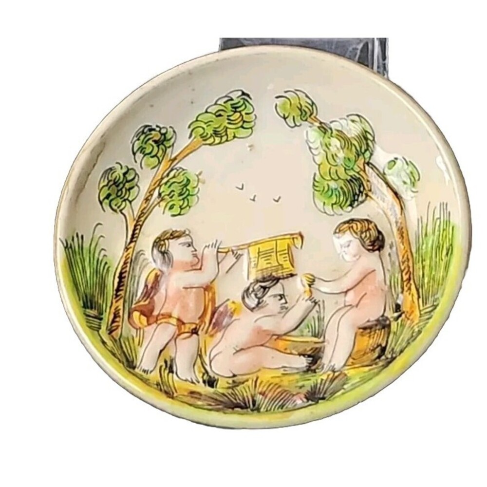 Antique Capodimonte Porcelain Hand Painted Miniature 3 7/8" Plate Cherubs Italy